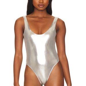 NWT Superdown XS Silver Metallic Bodysuit or swimsuit shiny thong one piece new